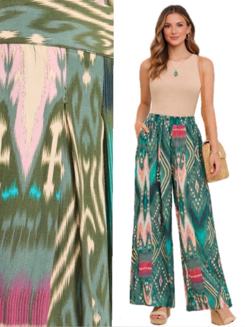 Figue, Bridgette Salome Ikat Green Patterned Women's pants, Size S